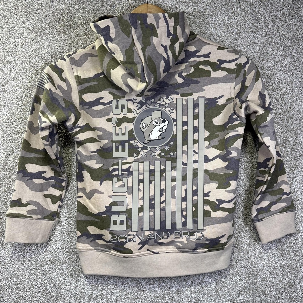 Buc-ee's Hoodie Youth 2XS Camo Fleece Pullover Kangaroo Pocket Sweatshirt